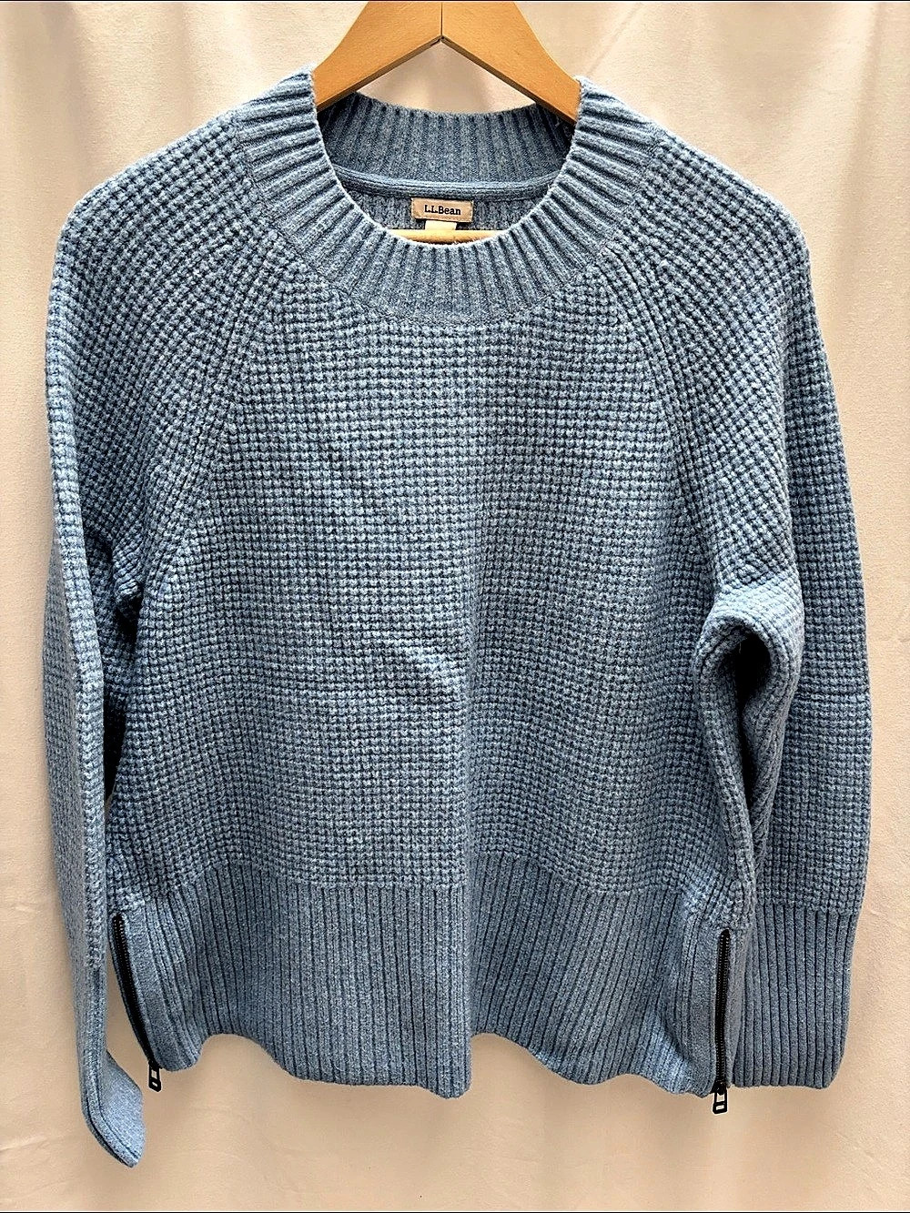L.L.Bean Women's SuperSoft Waffle Sweater, Crewneck Blue Large